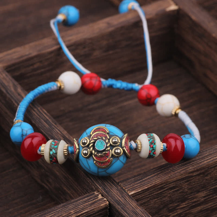 Buddha Stones Türkis-Bernstein-Liebesarmband aus geflochtenem Seil aus Tibet - Weiß-blaues Seil (Handgelenkumfang: 15-21 cm) - image 8