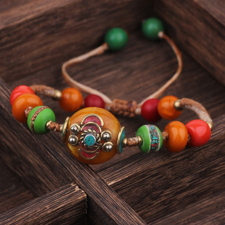 Buddha Stones Türkis-Bernstein-Liebesarmband aus geflochtenem Seil aus Tibet - Weiß-oranges Seil (Handgelenkumfang: 15-21 cm) - image 10