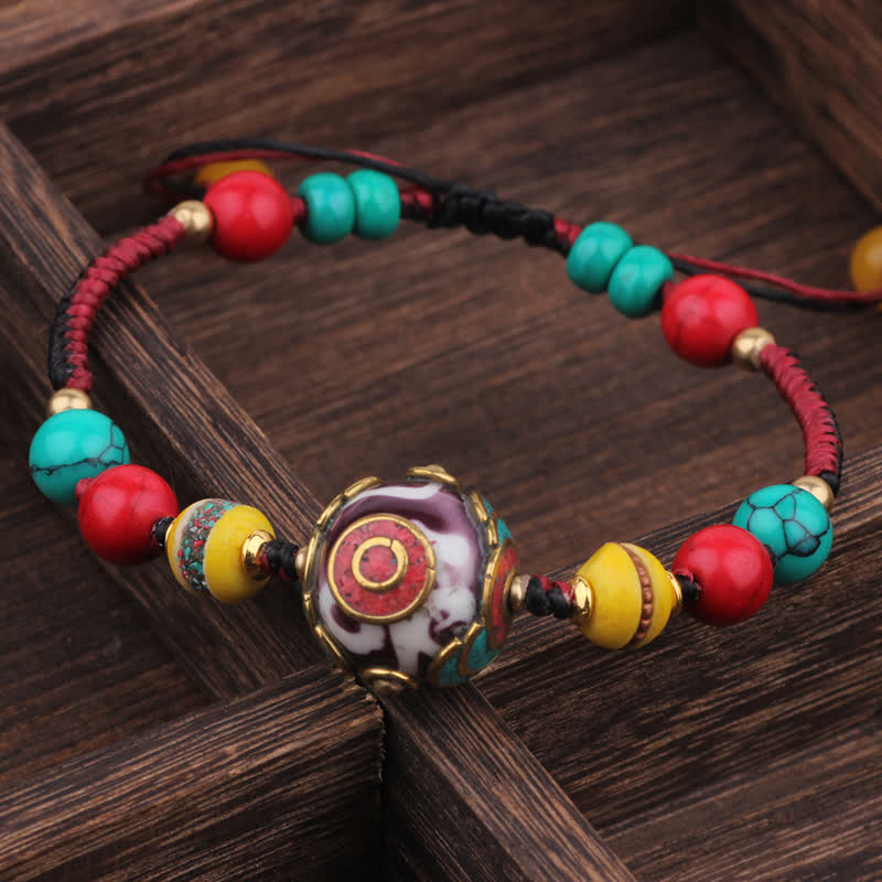 Buddha Stones Türkis-Bernstein-Liebesarmband aus geflochtenem Seil aus Tibet - Schwarzes rotes Seil (Handgelenkumfang: 15-21 cm) - image 2