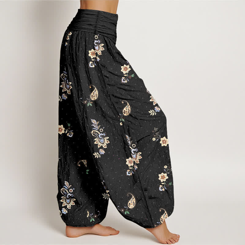 Buddha Stones Damen-Haremshose aus reiner Baumwolle mit Boho-Paisley-Blumenmuster und elastischem Bund - image 2
