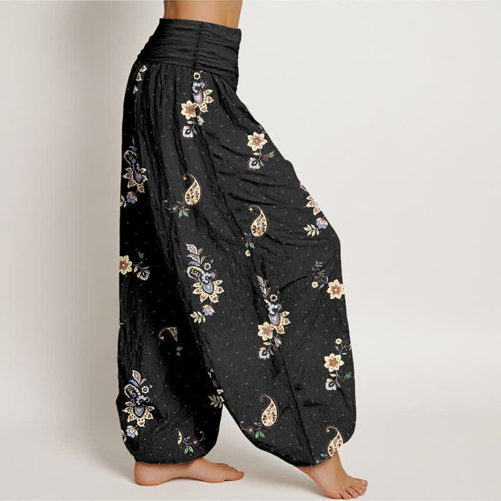 Buddha Stones Damen-Haremshose aus reiner Baumwolle mit Boho-Paisley-Blumenmuster und elastischem Bund - image 2