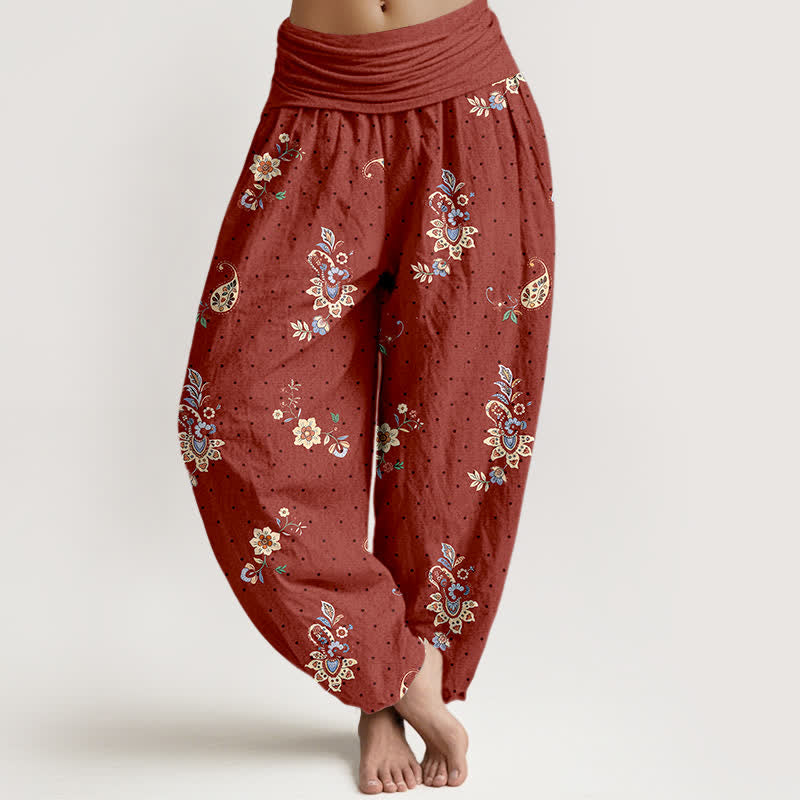 Buddha Stones Damen-Haremshose aus reiner Baumwolle mit Boho-Paisley-Blumenmuster und elastischem Bund - Sienna - US16, UK/AU20, EU48 (3XL) - image 5