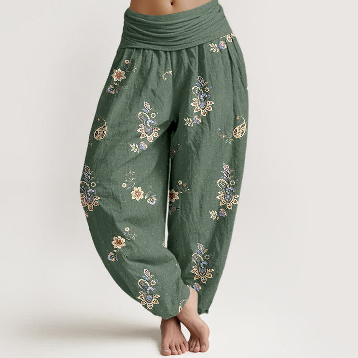 Buddha Stones Damen-Haremshose aus reiner Baumwolle mit Boho-Paisley-Blumenmuster und elastischem Bund - Dunkelolivgrün - US16, UK/AU20, EU48 (3XL) - image 8