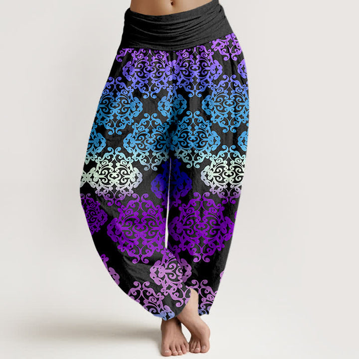 Buddha Stones Damen-Haremshose aus reiner Baumwolle mit barockem Farbverlauf und Blumenmuster, elastischem Bund - Dunkelviolett - US16, UK/AU20, EU48 (3XL) - image 0
