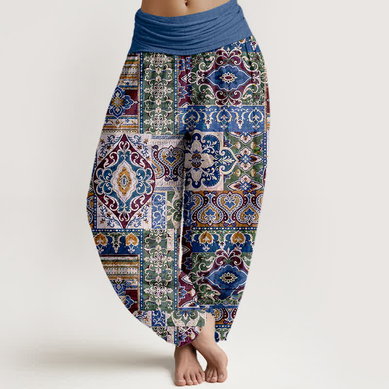 Buddha Stones Baumwoll-Haremshose mit olivgrünem Mosaikmuster und elastischem Bund für Damen - Königsblau - US16, UK/AU20, EU48 (3XL) - image 8
