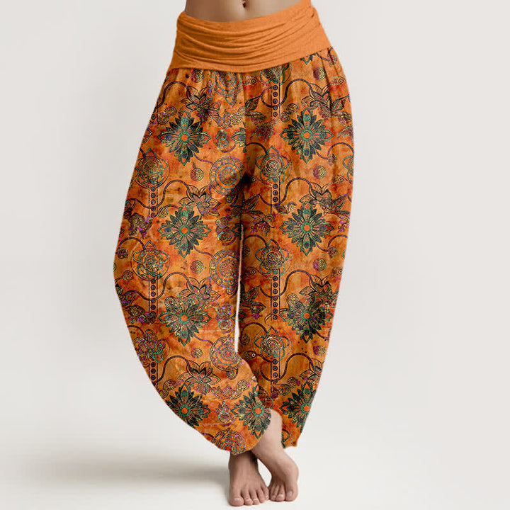 Buddha Stones Damen-Haremshose aus reiner Baumwolle mit olivgrünem Boho-Blumenmuster und elastischem Bund, verziert mit Rauten - Orange - US16, UK/AU20, EU48 (3XL) - image 5