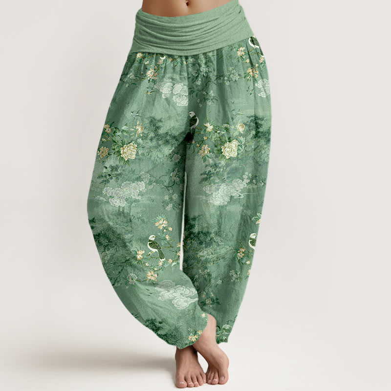 Buddha Stones Damen-Haremshose aus reiner Baumwolle mit Blumen- und Vogelmuster und elastischem Bund - Mittelseegrün - US16, UK/AU20, EU48 (3XL) - image 5