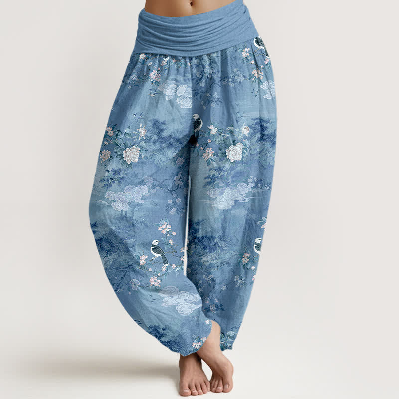 Buddha Stones Damen-Haremshose aus reiner Baumwolle mit Blumen- und Vogelmuster und elastischem Bund - Kornblumenblau - US16, UK/AU20, EU48 (3XL) - image 8