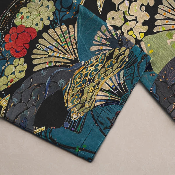 Buddha Stones Herrenhose aus Baumwolle mit orientalischem Faltfächer- und Blumenmuster, schmal zulaufend und mit Taschen - image 3