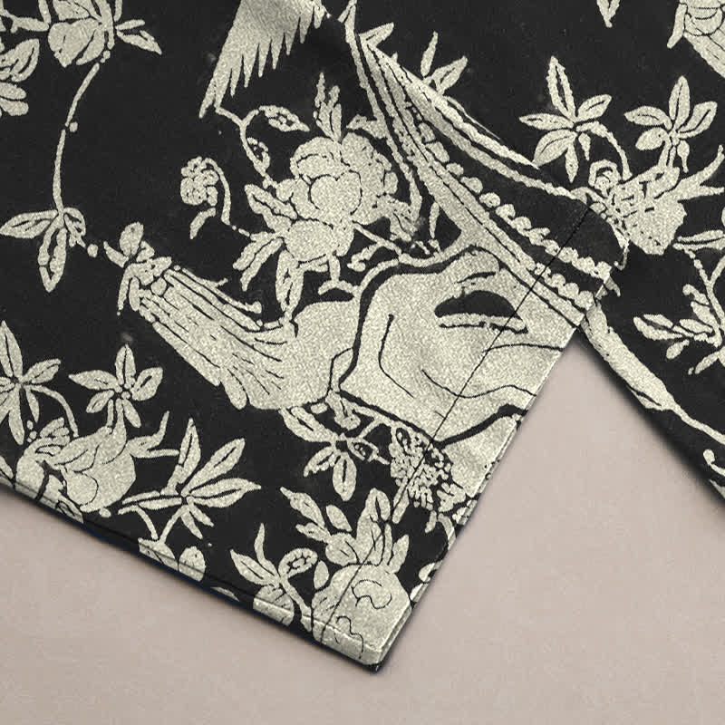 Buddha Stones Herren-Hose aus elfenbeinfarbenem Baumwollstoff mit floralem Streifenmuster, schmal zulaufend und mit Taschen - image 3