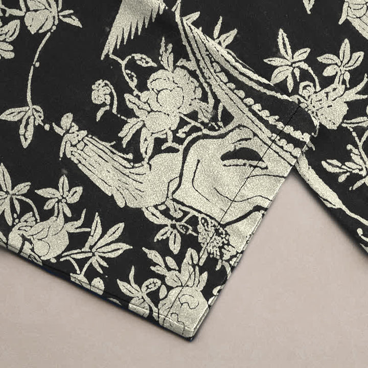 Buddha Stones Herren-Hose aus elfenbeinfarbenem Baumwollstoff mit floralem Streifenmuster, schmal zulaufend und mit Taschen - image 3