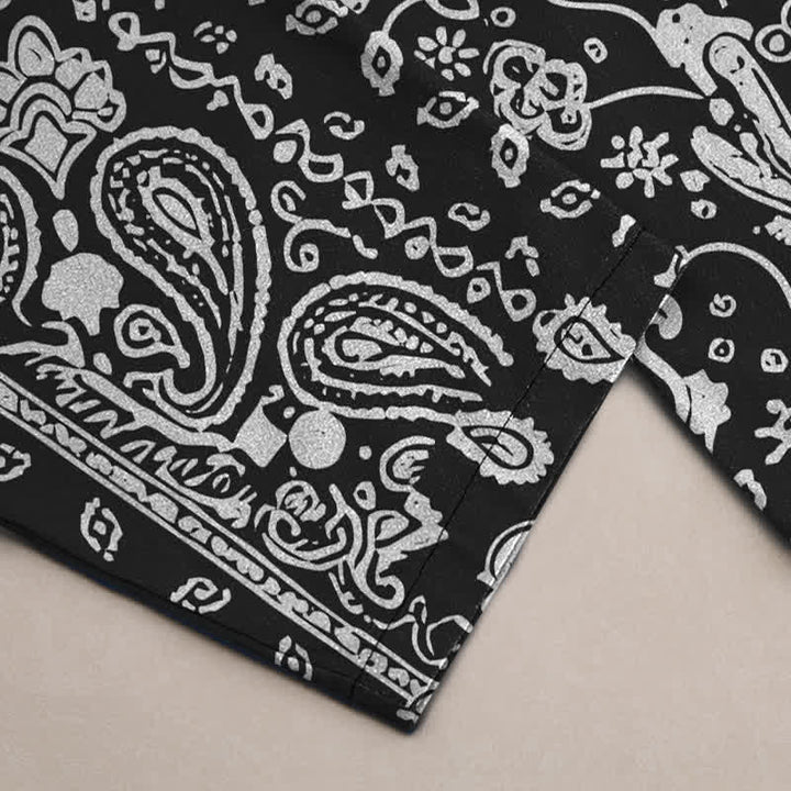 Buddha Stones Herrenhose aus Baumwolle mit schwarz-weißem Paisley-Patchworkmuster, schmal zulaufend und mit Taschen - image 3