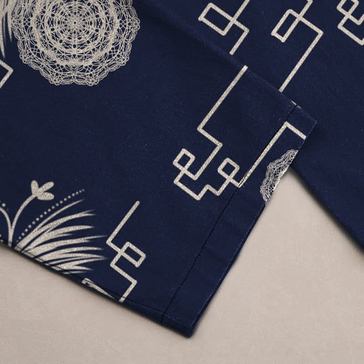 Buddha Stones Herrenhose aus Baumwolle mit geometrischem Federmuster, schmal zulaufendem Schnitt und Taschen - image 3