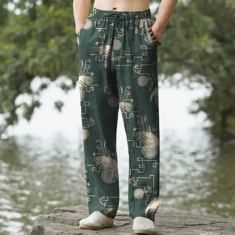 Buddha Stones Herrenhose aus Baumwolle mit geometrischem Federmuster, schmal zulaufendem Schnitt und Taschen - Waldgrün - US/ UK/AU50, EU60 (5XL) - image 6