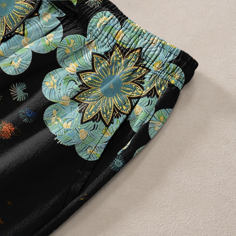 Buddha Stones Herrenhose aus reiner Baumwolle mit Mandala-Blumenmuster, schmal zulaufendem Schnitt und Taschen - image 2