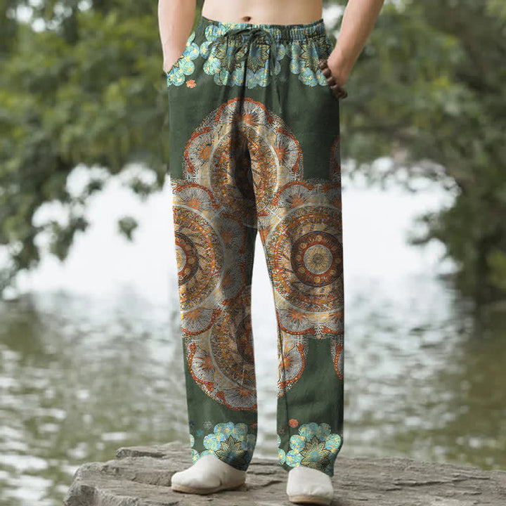 Buddha Stones Herrenhose aus reiner Baumwolle mit Mandala-Blumenmuster, schmal zulaufendem Schnitt und Taschen - Dunkelgrün - US/ UK/AU50, EU60 (5XL) - image 4