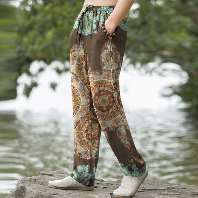 Buddha Stones Herrenhose aus reiner Baumwolle mit Mandala-Blumenmuster, schmal zulaufendem Schnitt und Taschen - image 7