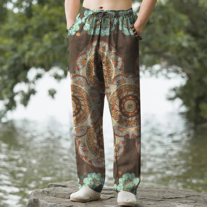 Buddha Stones Herrenhose aus reiner Baumwolle mit Mandala-Blumenmuster, schmal zulaufendem Schnitt und Taschen - Sienna - US/ UK/AU50, EU60 (5XL) - image 6