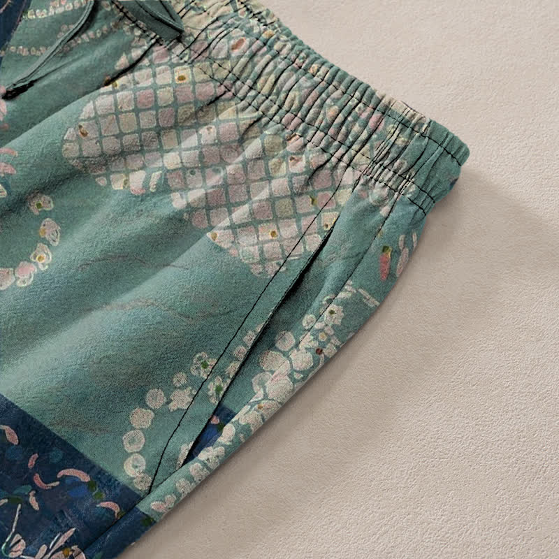 Buddha Stones Herrenhose aus Baumwolle mit Boho-Patchwork-Blumenmuster, schmal zulaufend und mit Taschen - image 2