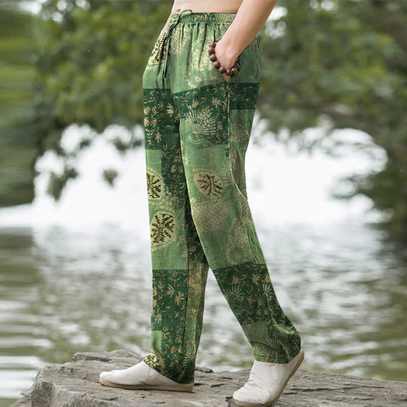 Buddha Stones Herrenhose aus Baumwolle mit Boho-Patchwork-Blumenmuster, schmal zulaufend und mit Taschen - image 5