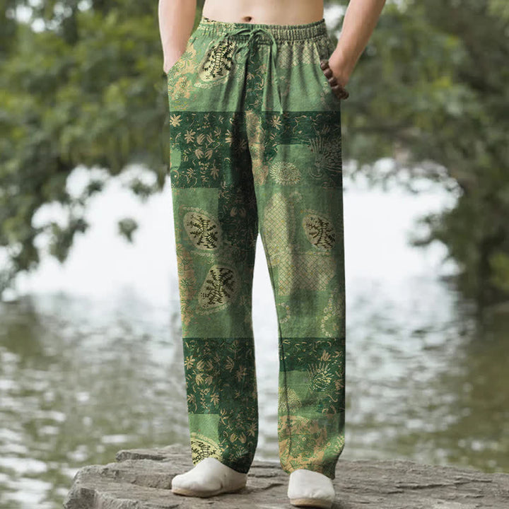 Buddha Stones Herrenhose aus Baumwolle mit Boho-Patchwork-Blumenmuster, schmal zulaufend und mit Taschen - Olivgrün - US/ UK/AU50, EU60 (5XL) - image 4