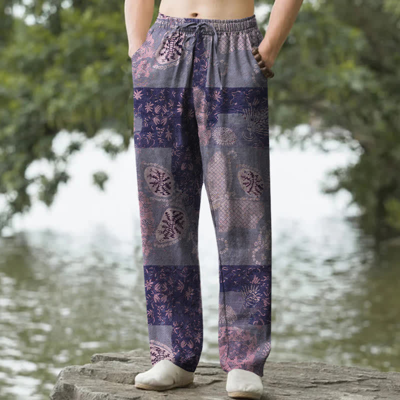 Buddha Stones Herrenhose aus Baumwolle mit Boho-Patchwork-Blumenmuster, schmal zulaufend und mit Taschen - Indigo - US/ UK/AU50, EU60 (5XL) - image 6