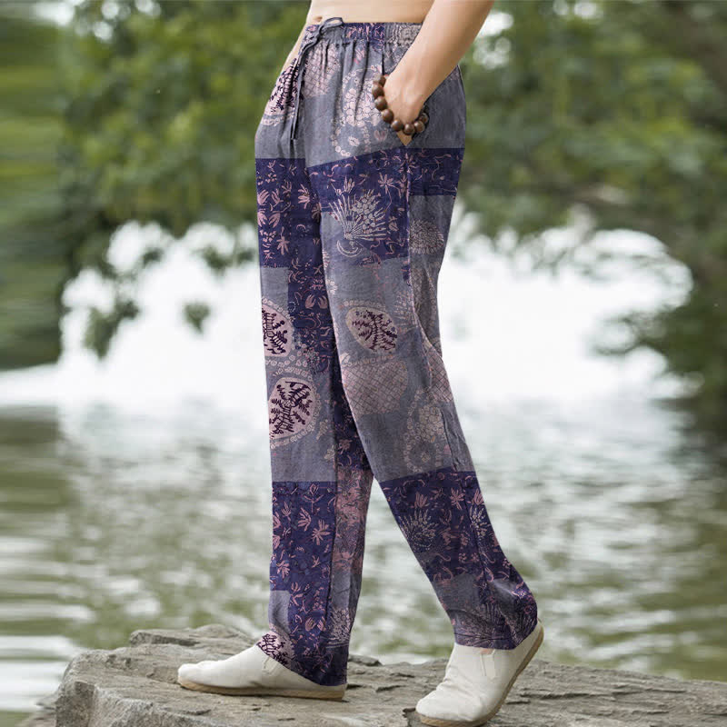 Buddha Stones Herrenhose aus Baumwolle mit Boho-Patchwork-Blumenmuster, schmal zulaufend und mit Taschen - image 7