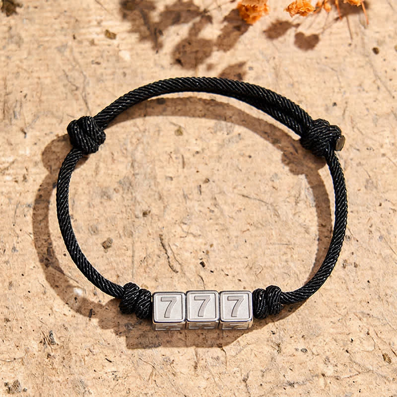 Buddha Stones Titanstahl 000-999 Engelszahlen Verstellbares schwarzes Armband mit Glaubensmotiv - Schwarzes Seil (Handgelenkumfang: 15-23 cm) - 777 - image 23