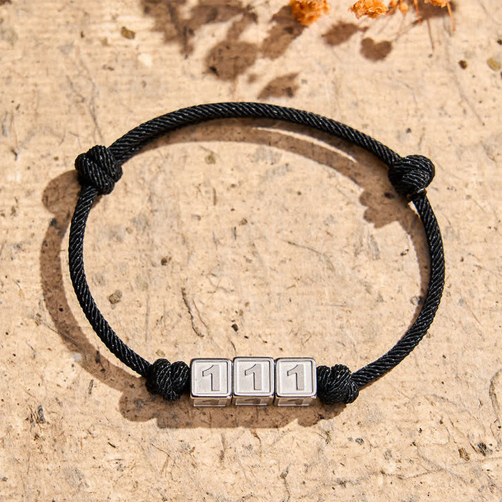 Buddha Stones Titanstahl 000-999 Engelszahlen Verstellbares schwarzes Armband mit Glaubensmotiv - Schwarzes Seil (Handgelenkumfang: 15-23 cm) - 111 - image 5