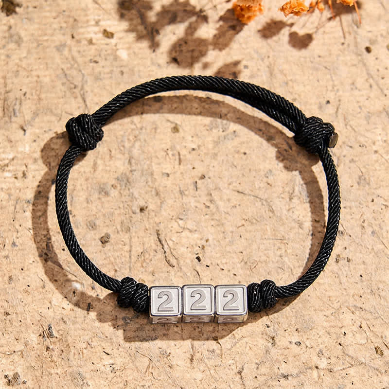 Buddha Stones Titanstahl 000-999 Engelszahlen Verstellbares schwarzes Armband mit Glaubensmotiv - Schwarzes Seil (Handgelenkumfang: 15-23 cm) - 222 - image 9