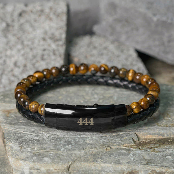 Buddha Stones Tigerauge Engelszahlen Doppelt gewickeltes Lederarmband Glauben - Tigerauge (Handgelenkumfang: 18-19 cm) - 444 - image 19