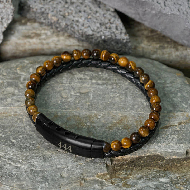 Buddha Stones Tigerauge Engelszahlen Doppelt gewickeltes Lederarmband Glauben - image 20