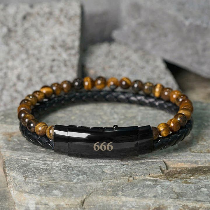 Buddha Stones Tigerauge Engelszahlen Doppelt gewickeltes Lederarmband Glauben - Tigerauge (Handgelenkumfang: 18-19 cm) - 666 - image 27