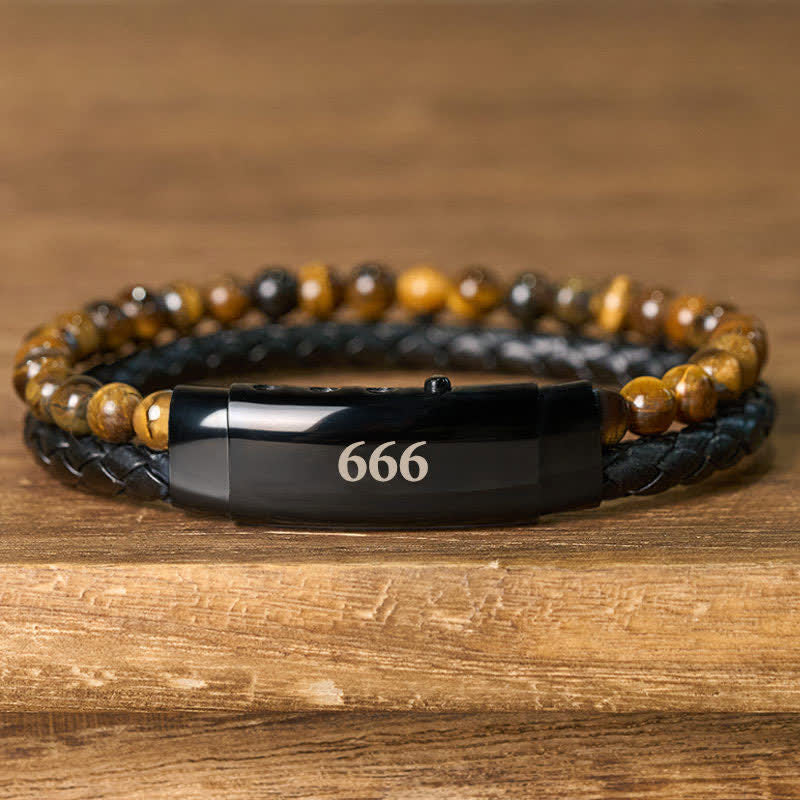 Buddha Stones Tigerauge Engelszahlen Doppelt gewickeltes Lederarmband Glauben - image 29