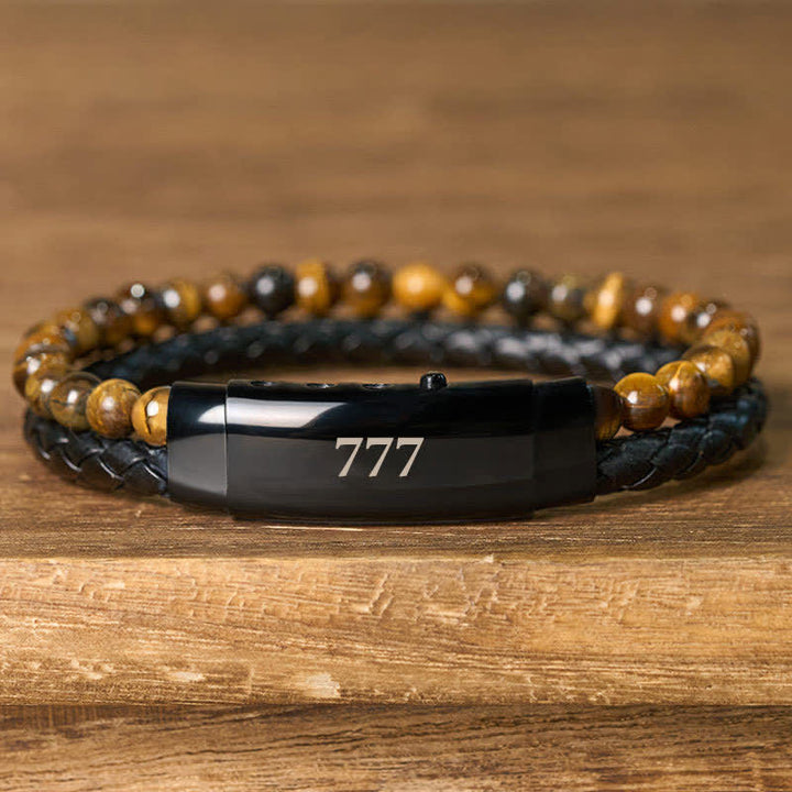 Buddha Stones Tigerauge Engelszahlen Doppelt gewickeltes Lederarmband Glauben - image 33