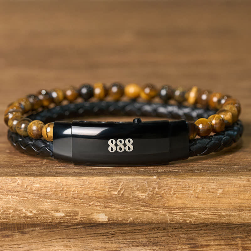 Buddha Stones Tigerauge Engelszahlen Doppelt gewickeltes Lederarmband Glauben - image 2