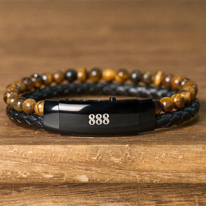 Buddha Stones Tigerauge Engelszahlen Doppelt gewickeltes Lederarmband Glauben - image 2