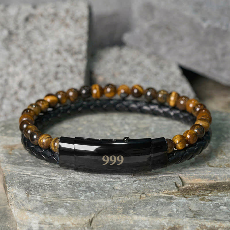 Buddha Stones Tigerauge Engelszahlen Doppelt gewickeltes Lederarmband Glauben - Tigerauge (Handgelenkumfang: 18-19 cm) - 999 - image 35