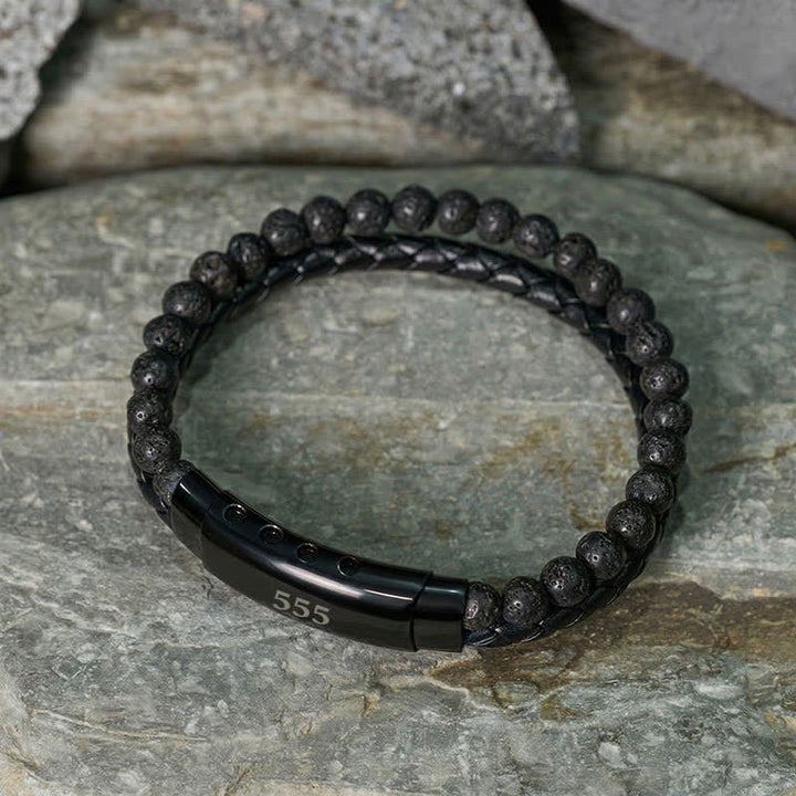 Buddha Stones Lavastein-Engelszahlen-Doppelwickel-Lederarmband - image 29