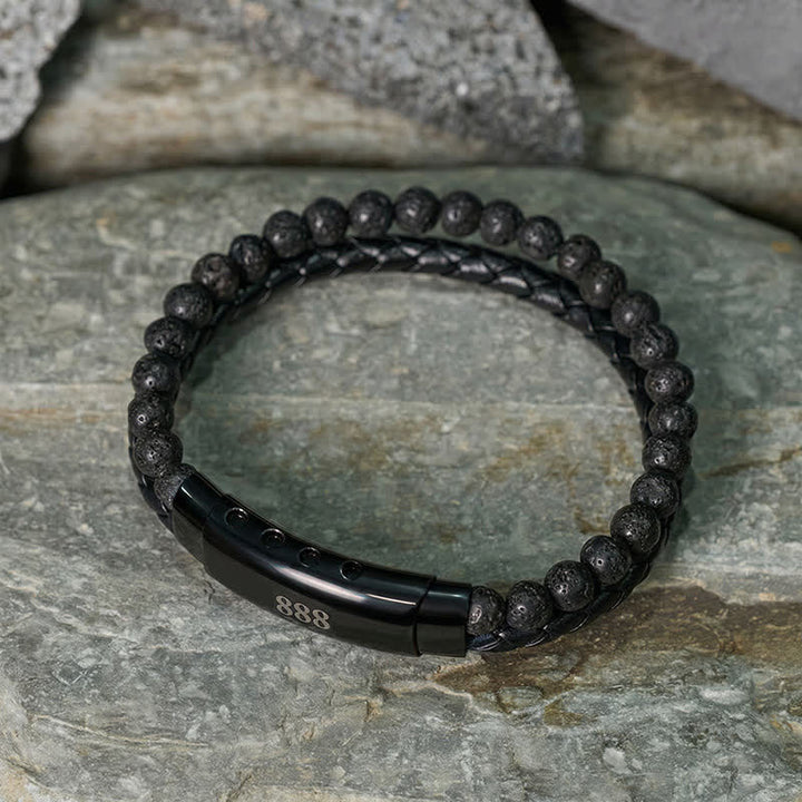 Buddha Stones Lavastein-Engelszahlen-Doppelwickel-Lederarmband - image 2