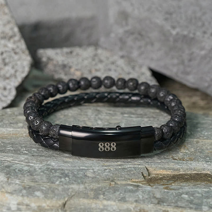 Buddha Stones Lavastein-Engelszahlen-Doppelwickel-Lederarmband - image 1