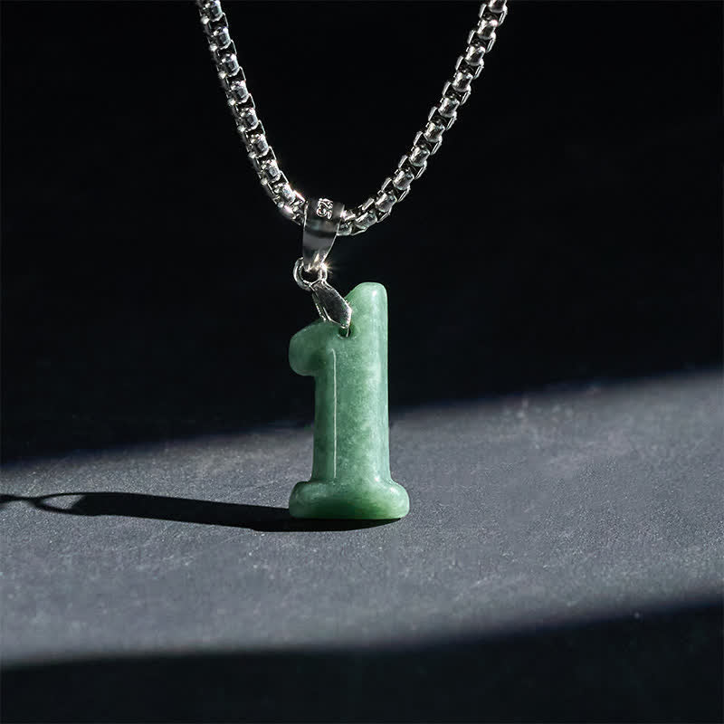 Buddha Stones Halskettenanhänger aus Jade, Titanstahl und Engelszahlen 0-9 – Symbol für Wohlstand - 1 - image 1