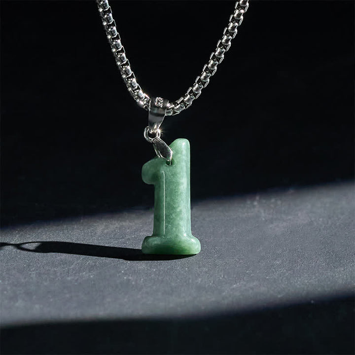 Buddha Stones Halskettenanhänger aus Jade, Titanstahl und Engelszahlen 0-9 – Symbol für Wohlstand - 1 - image 1