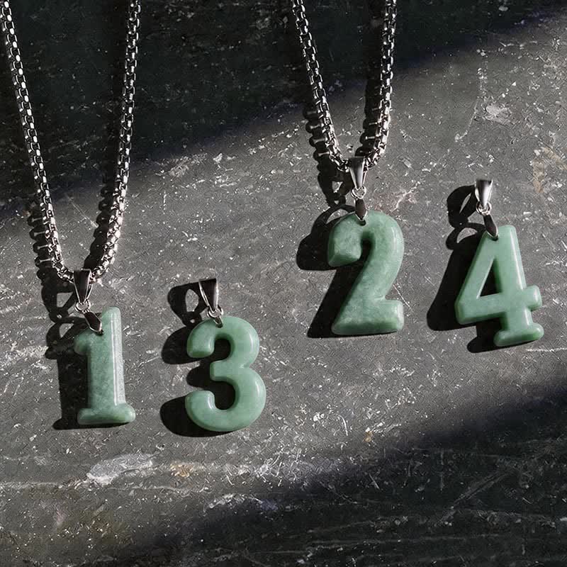 Buddha Stones Halskettenanhänger aus Jade, Titanstahl und Engelszahlen 0-9 – Symbol für Wohlstand - image 0