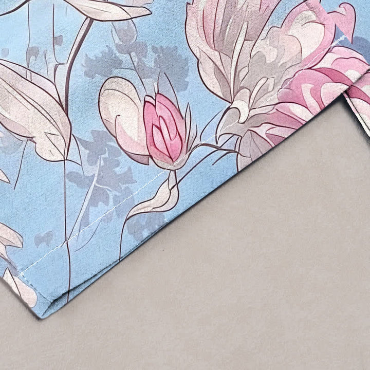 Buddha Stones Damenhose aus reiner Baumwolle mit romantischem rosa Blumenmuster, elastischem Bund und Taschen - image 1