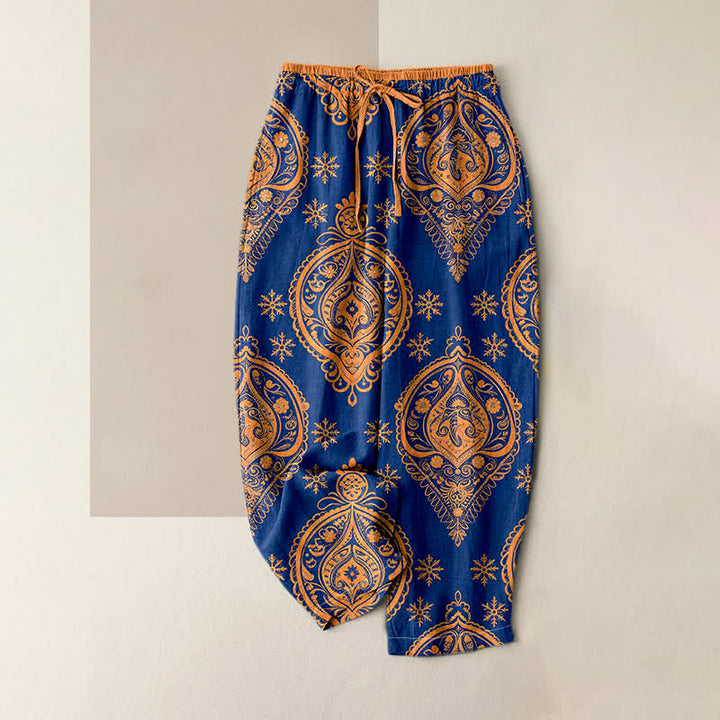 Buddha Stones Damenhose aus reiner Baumwolle mit Blumenmuster, elastischem Bund und Taschen - Königsblau - US16, UK/AU20, EU48 (3XL) - image 0