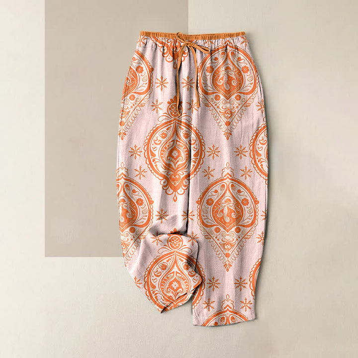 Buddha Stones Damenhose aus reiner Baumwolle mit Blumenmuster, elastischem Bund und Taschen - MistyRose - US16, UK/AU20, EU48 (3XL) - image 3