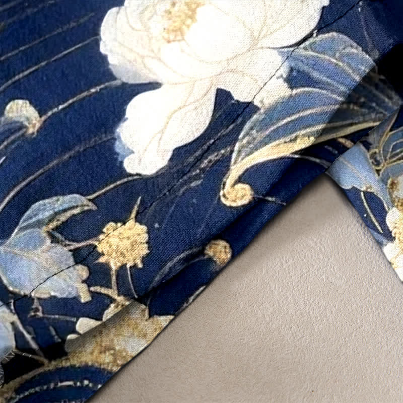Buddha Stones Elegante Damenhose aus reiner Baumwolle mit Kranich- und Blumenmuster, elastischem Bund und Taschen - image 2