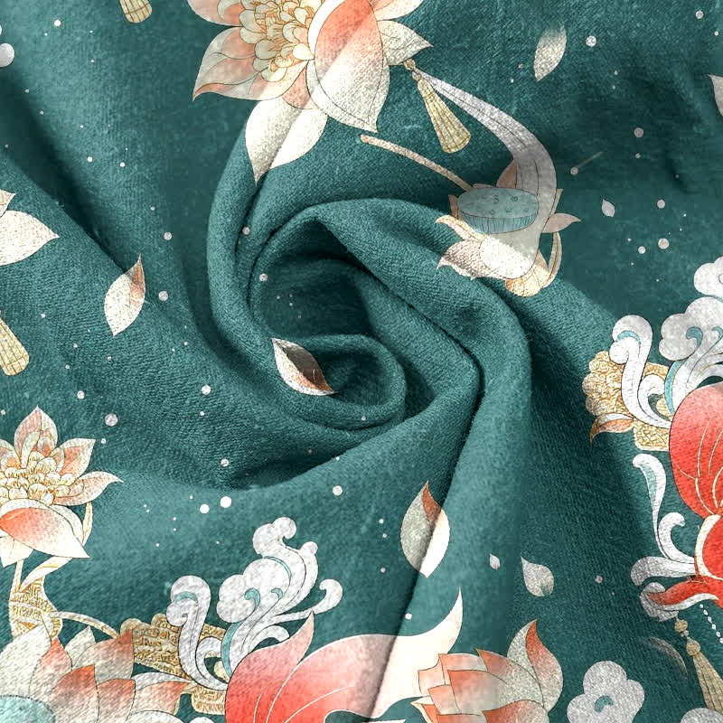 Buddha Stones Damenhose aus reiner Baumwolle mit rotem Koi-Fisch-Muster, elastischem Bund und Taschen - image 2