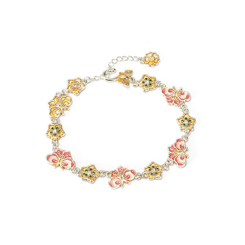 Buddha Stones Armband aus Kupfer-Emaille mit Schmetterlings- und Blumenmotiv - image 4